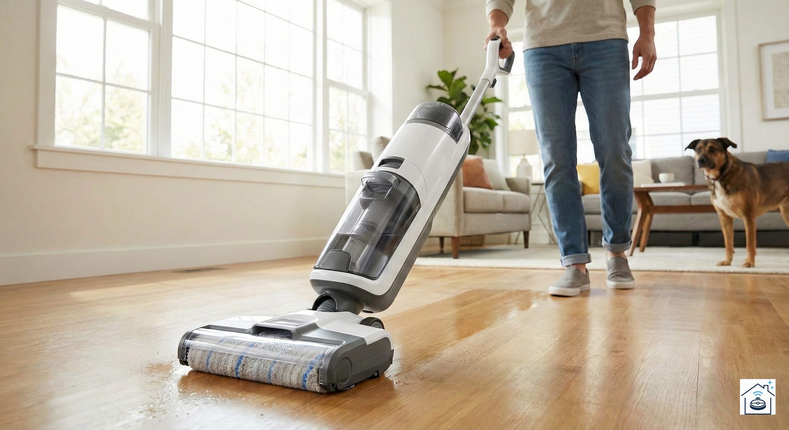Wet dry vacuum cleaning a wooden floor