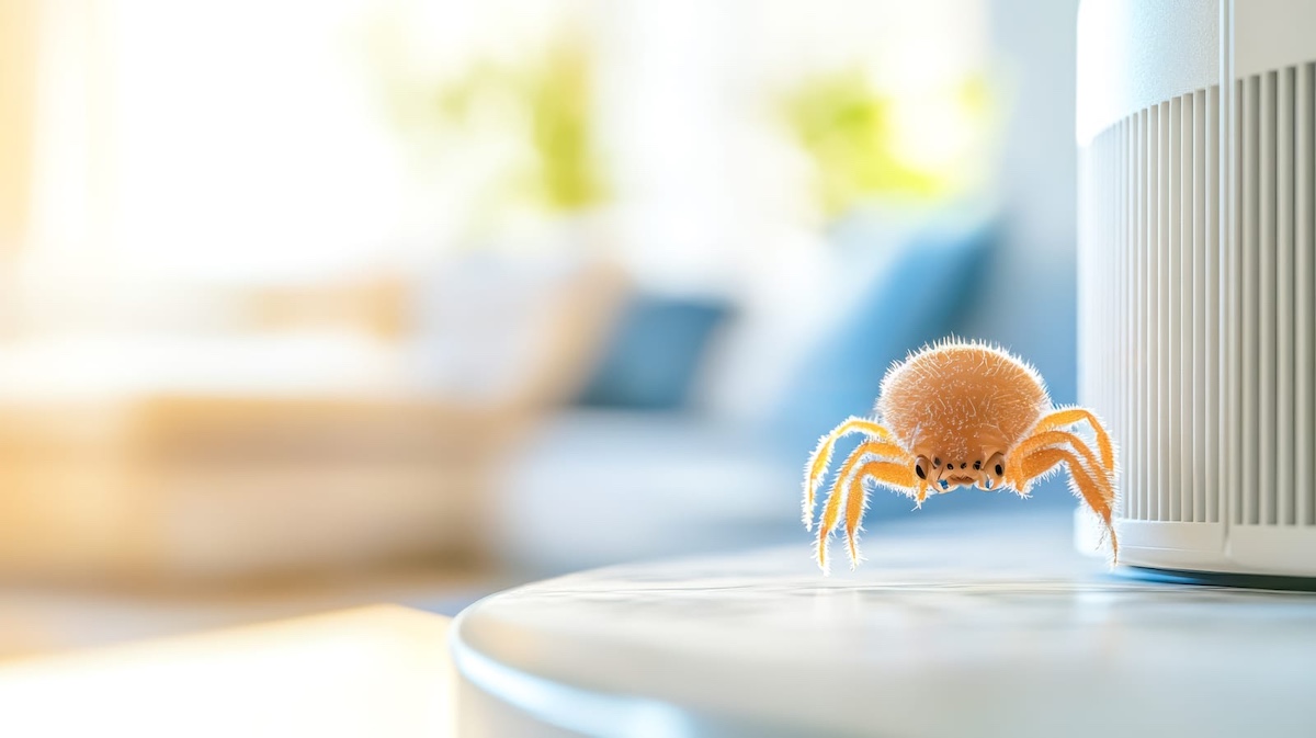 dust mite walking near air purifier at home