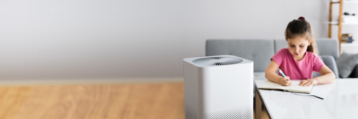 modern air purifier in a living room