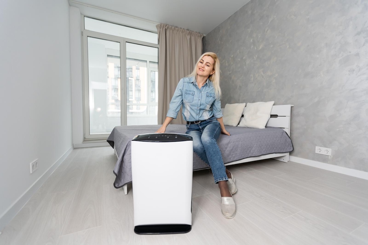 modern air purifier in a living room
