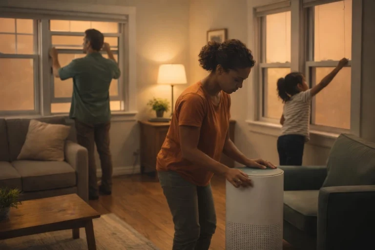Family preparing home for wildfire smoke with the best air purifier for wildfire smoke