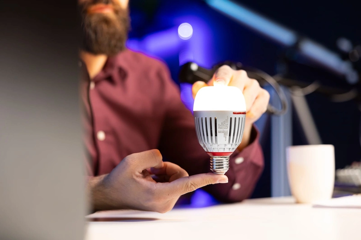 close up shot of smart light bulb reviewed by tech enthusiast
