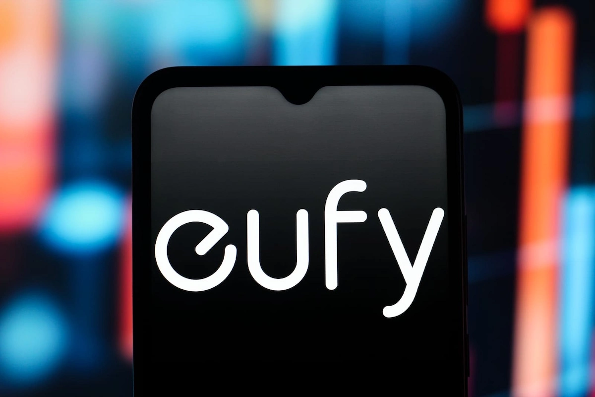 the eufy logo is seen displayed on a smartphone screen