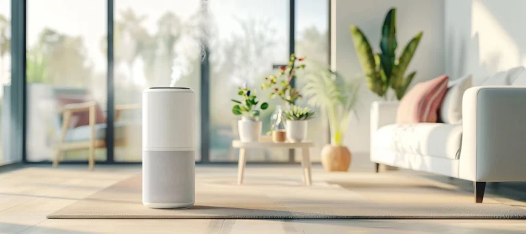 Best air purifier and humidifier combo sits on a rug in a living room